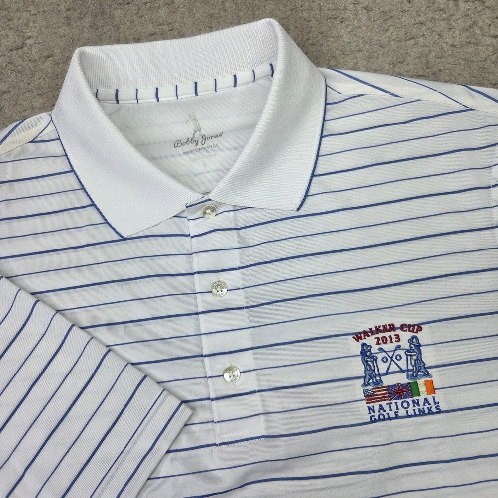 Bobby Jones Polo Shirt Men L White Excellent Walker Cup 2013 National Golf Links